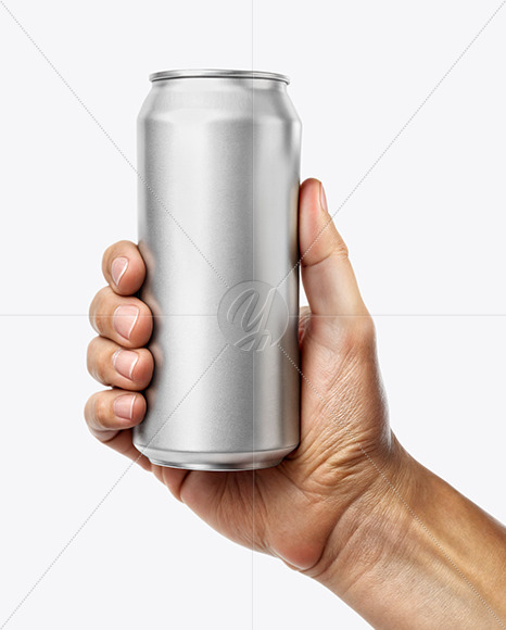 Aluminum Can in a Man's Hand Mockup