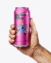 Aluminum Can in a Man's Hand Mockup