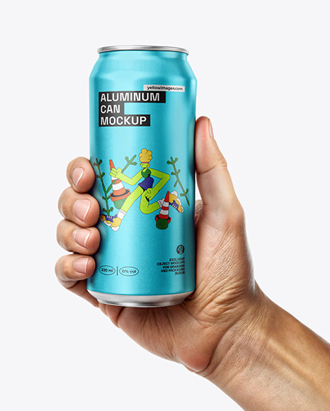 Aluminum Can in a Man's Hand Mockup