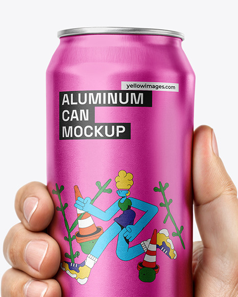 Aluminum Can in a Man's Hand Mockup