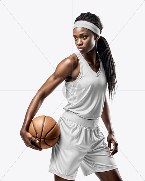 Woman Wearing a V-Neck Basketball Jersey and Shorts Mockup