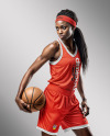 Woman Wearing a V-Neck Basketball Jersey and Shorts Mockup