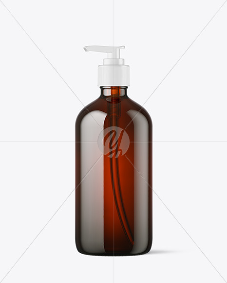 16oz Amber Bottle with Pump Mockup