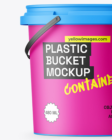 Matte Plastic Bucket with Handle Mockup