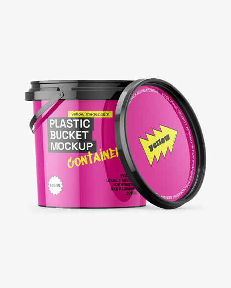 Glossy Plastic Bucket with Handle Mockup - Bucket mockup