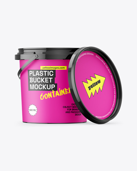 Glossy Plastic Bucket with Handle Mockup