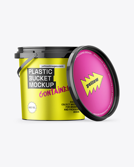 Glossy Plastic Bucket with Handle Mockup