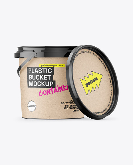 Glossy Plastic Bucket with Handle Mockup