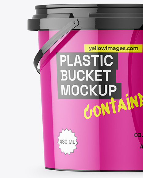 Glossy Plastic Bucket with Handle Mockup