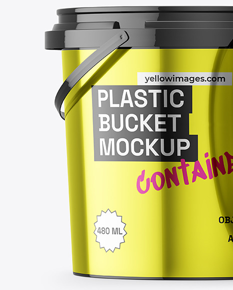 Glossy Plastic Bucket with Handle Mockup