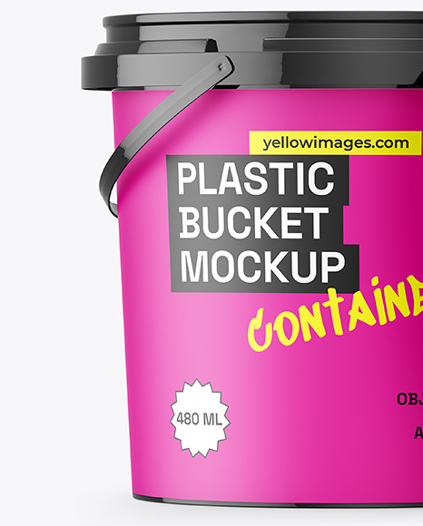 Glossy Plastic Bucket with Handle Mockup