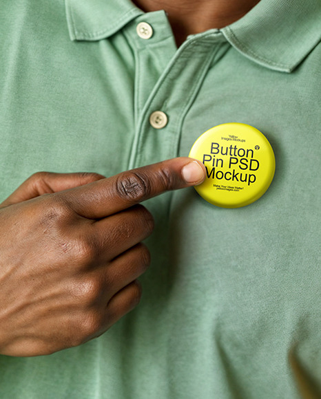 Black Man Pointing Finger at Button Pin Mockup