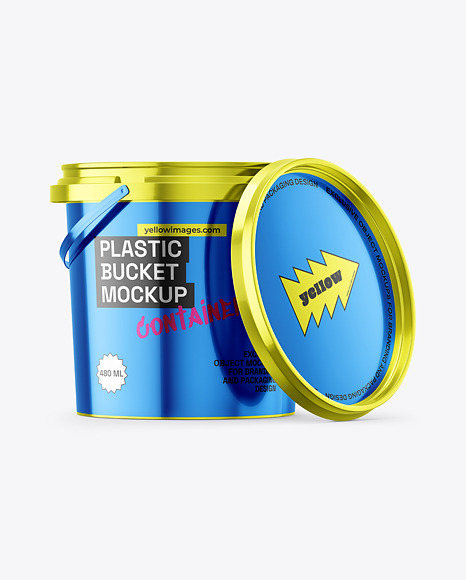 Metallized Plastic Bucket with Handle Mockup