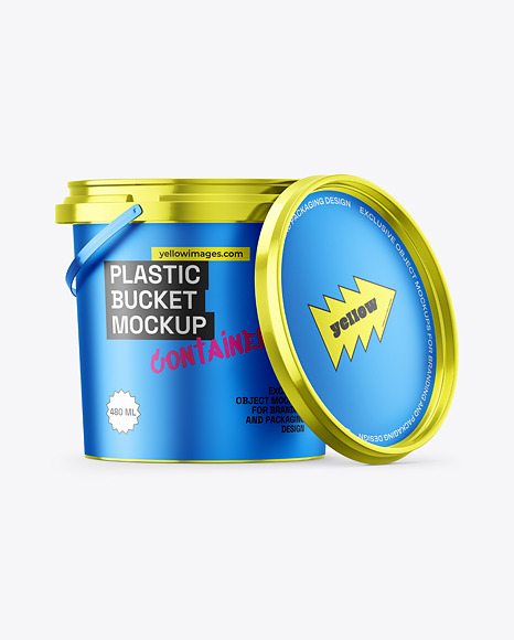 Metallized Plastic Bucket with Handle Mockup