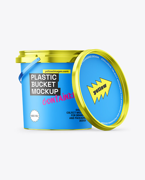 Metallized Plastic Bucket with Handle Mockup