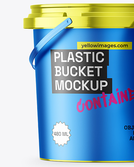 Metallized Plastic Bucket with Handle Mockup