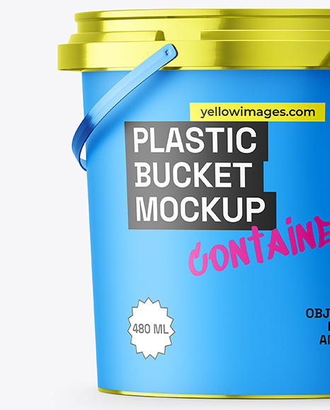 Metallized Plastic Bucket with Handle Mockup