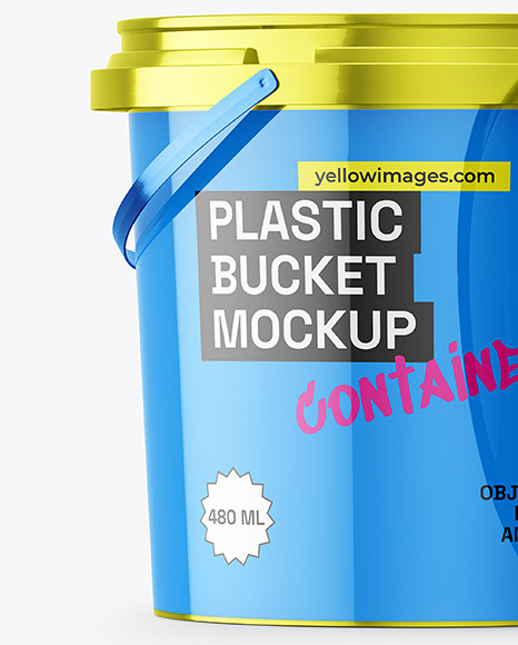 Metallized Plastic Bucket with Handle Mockup