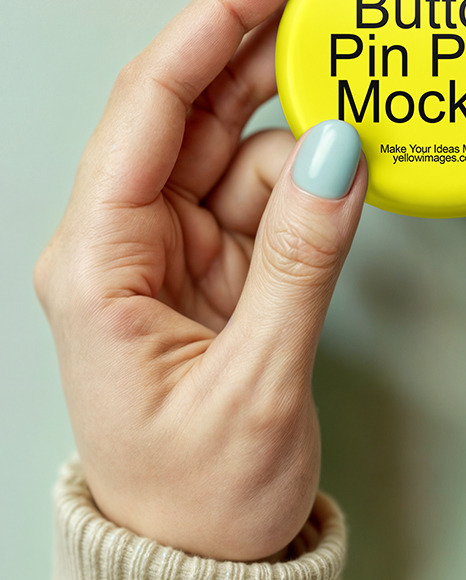 Two Female Hands Holding a Pin-Back Button Mockup