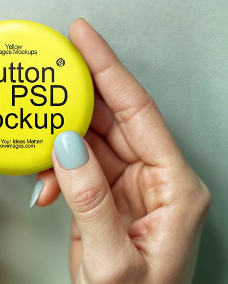 Two Female Hands Holding a Pin-Back Button Mockup