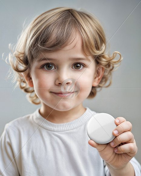 Little Child Holding a Pin Button Mockup