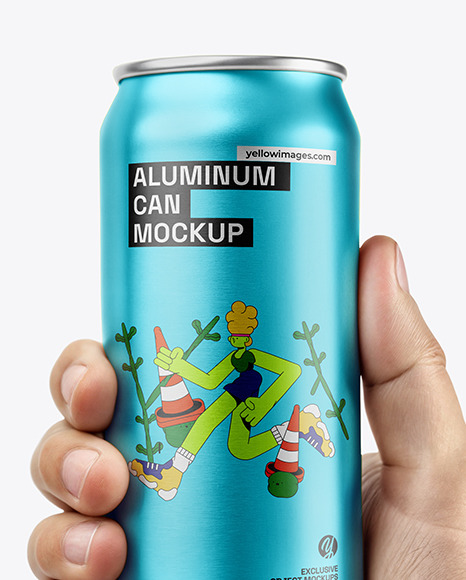 Man's Hand Holding an Aluminum Can Mockup