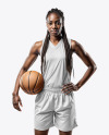 Black Woman with Braids Wearing a V-Neck Basketball Jersey and Shorts Mockup