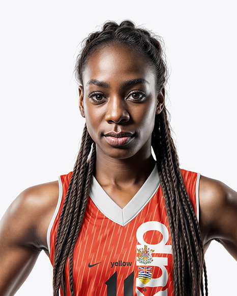 Black Woman with Braids Wearing a V-Neck Basketball Jersey and Shorts Mockup