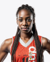 Black Woman with Braids Wearing a V-Neck Basketball Jersey and Shorts Mockup