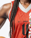 Black Woman with Braids Wearing a V-Neck Basketball Jersey and Shorts Mockup