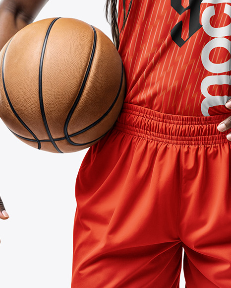 Black Woman with Braids Wearing a V-Neck Basketball Jersey and Shorts Mockup