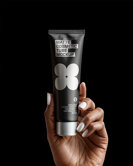 Black Woman Holding Cosmetic Tube in a Hand Mockup