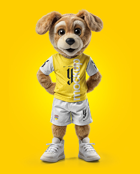 Sports Mascot Dog Wearing a T-Shirt and Shorts Mockup