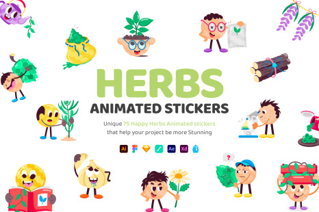 Animated Herb Stickers - Garden plants