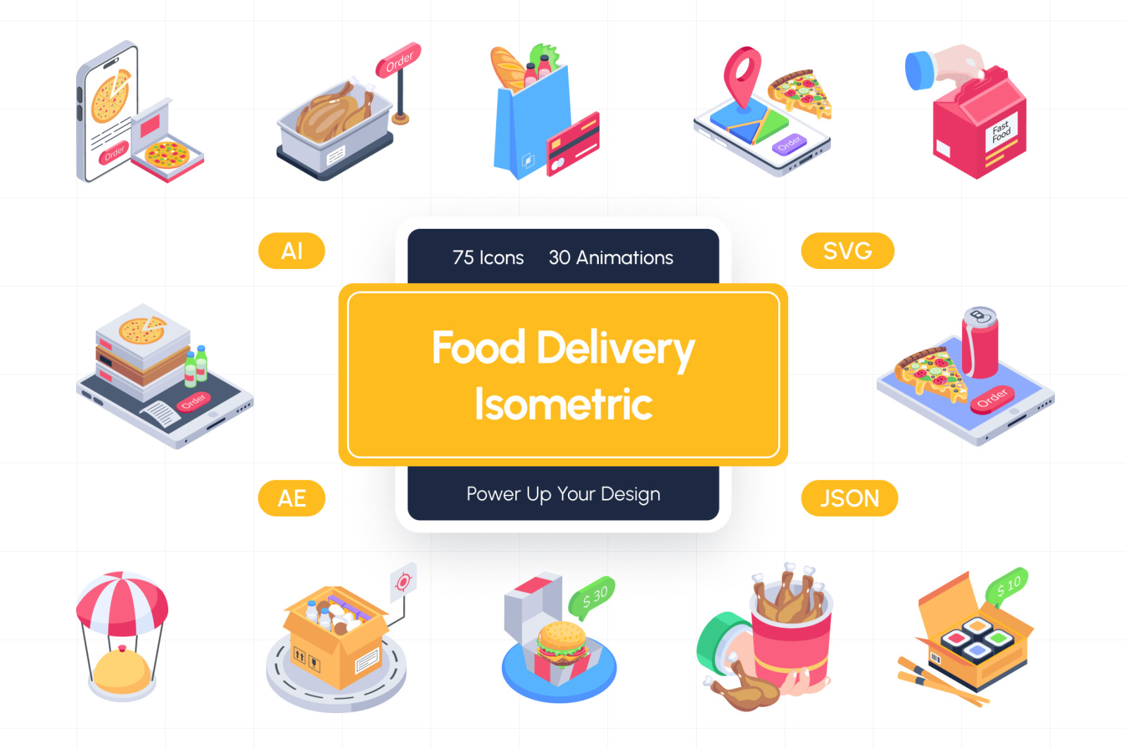Food Delivery Isometric Icons Food Delivery Isometric Icons