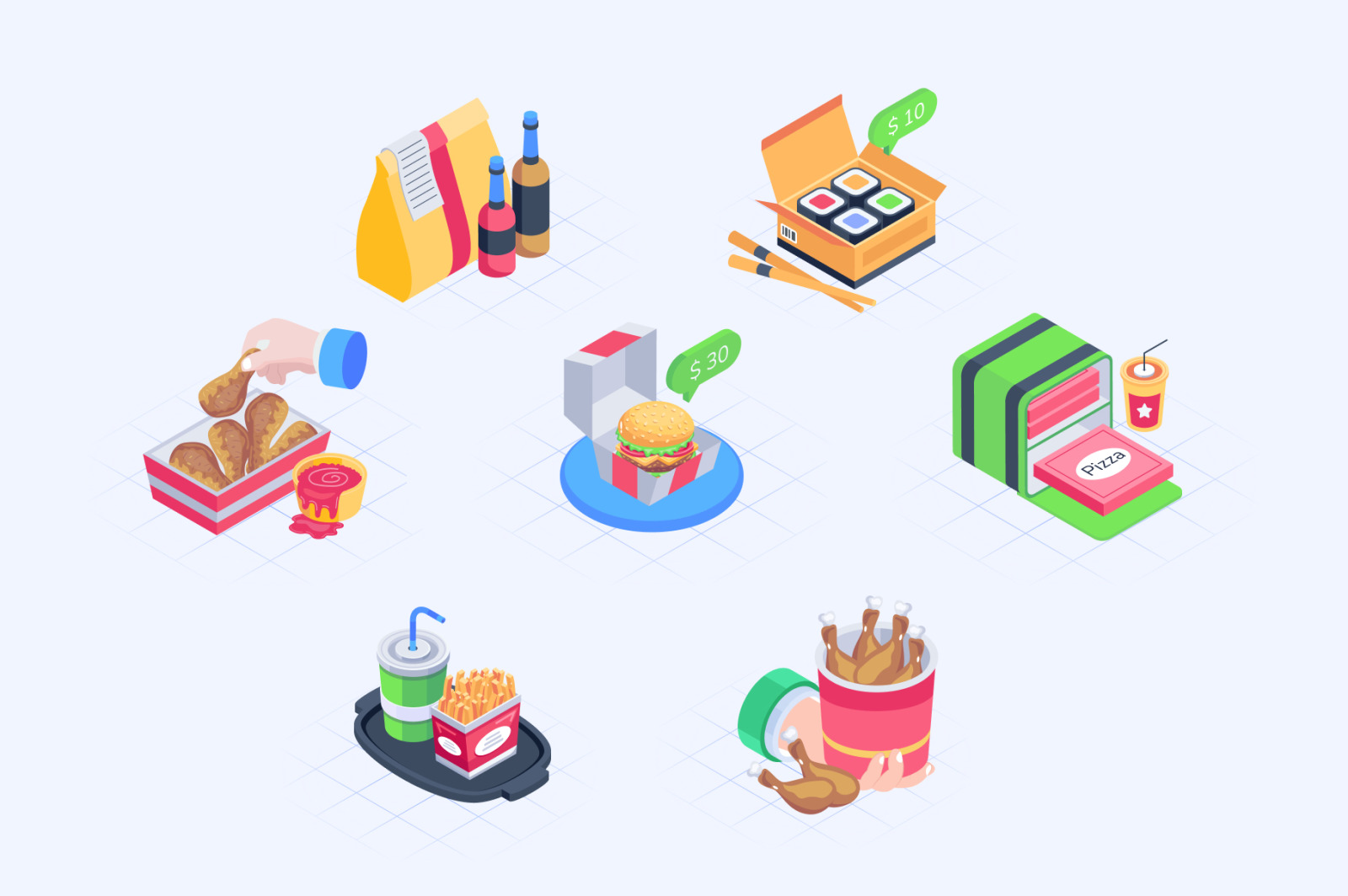 Food Delivery Isometric Icons Food Delivery Isometric Icons