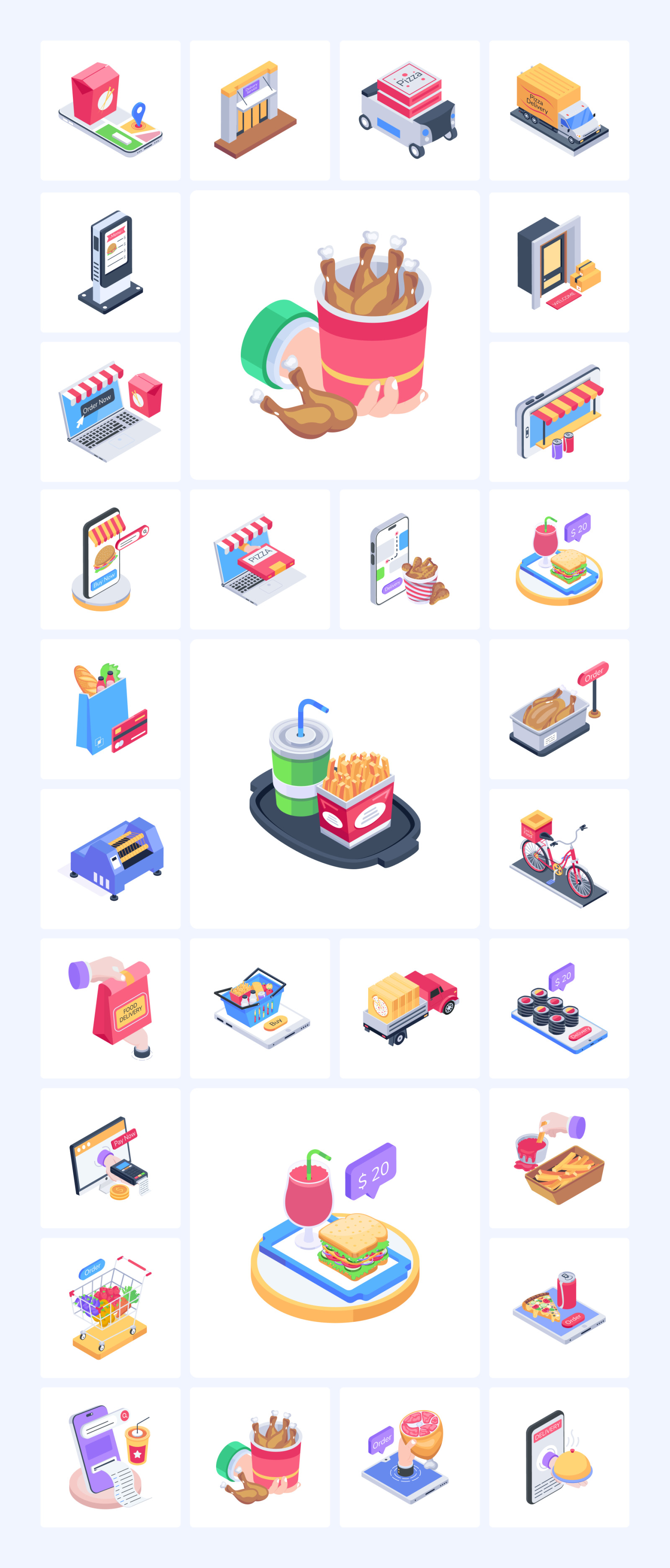 Food Delivery Isometric Icons Food Delivery Isometric Icons