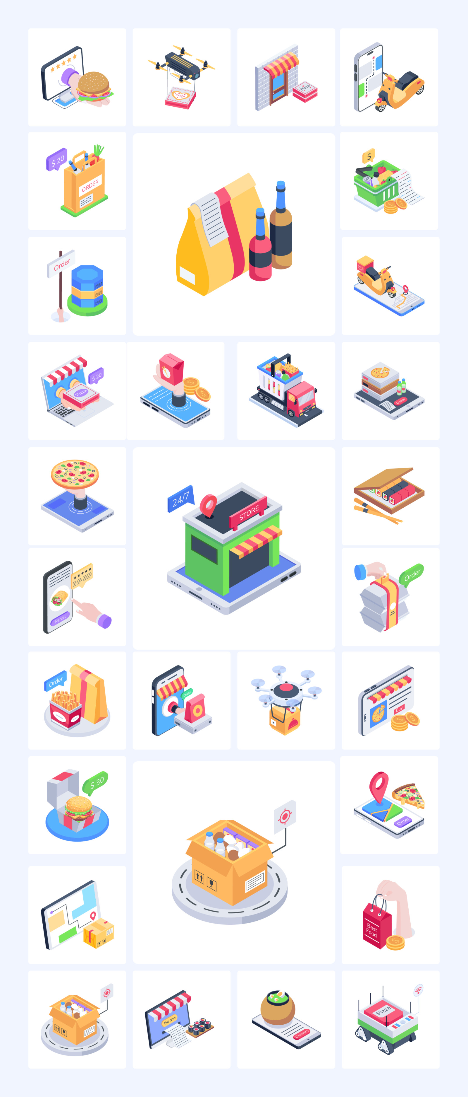 Food Delivery Isometric Icons Food Delivery Isometric Icons