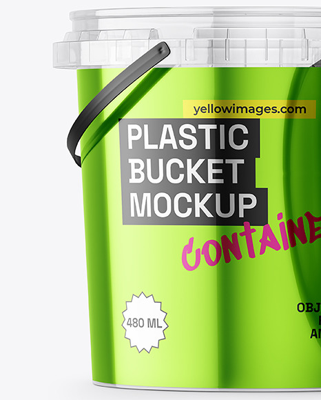 Clear Plastic Bucket with Handle Mockup