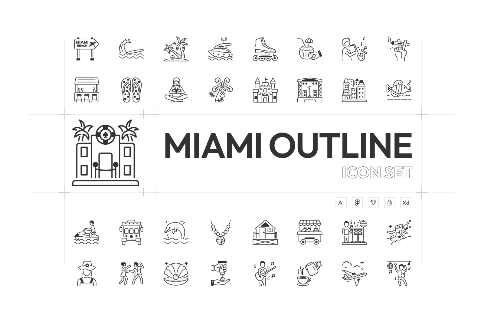 Miami Outline Icon Collection Miami Outline Icon Collection