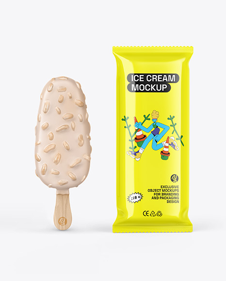 Glossy Flow Pack W/ Ice Cream Mockup