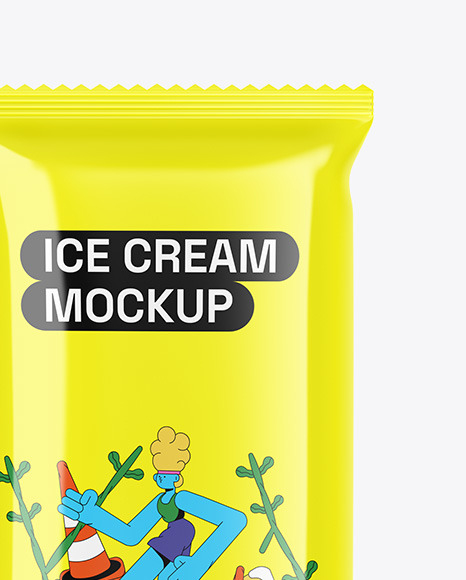 Glossy Flow Pack W/ Ice Cream Mockup