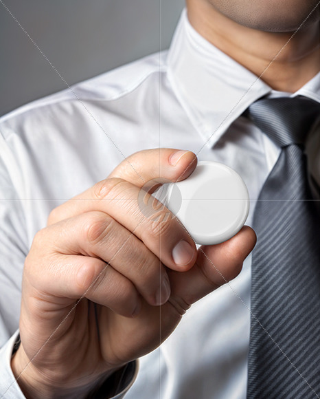 A Man with a Tie Holding a Button Pin Mockup