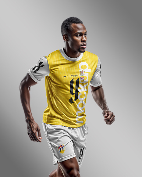 A Soccer Player Wearing a Crew Neck Jersey and Shorts Mockup