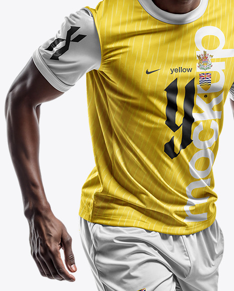 A Soccer Player Wearing a Crew Neck Jersey and Shorts Mockup