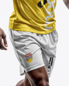 A Soccer Player Wearing a Crew Neck Jersey and Shorts Mockup