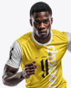 A Black Man Wearing Crew Neck Soccer Jersey and Shorts Mockup