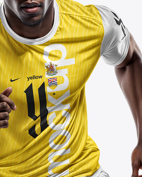 A Black Man Wearing Crew Neck Soccer Jersey and Shorts Mockup
