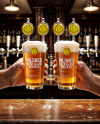 Two Hands Holding Pints of Beer in a Pub Mockup