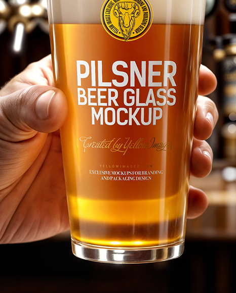 Two Hands Holding Pints of Beer in a Pub Mockup